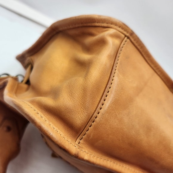 Cole Haan Musturd Yellow Leather Hobo Shoulder Hand Bag Whipstitch Boho Medium - Picture 14 of 16